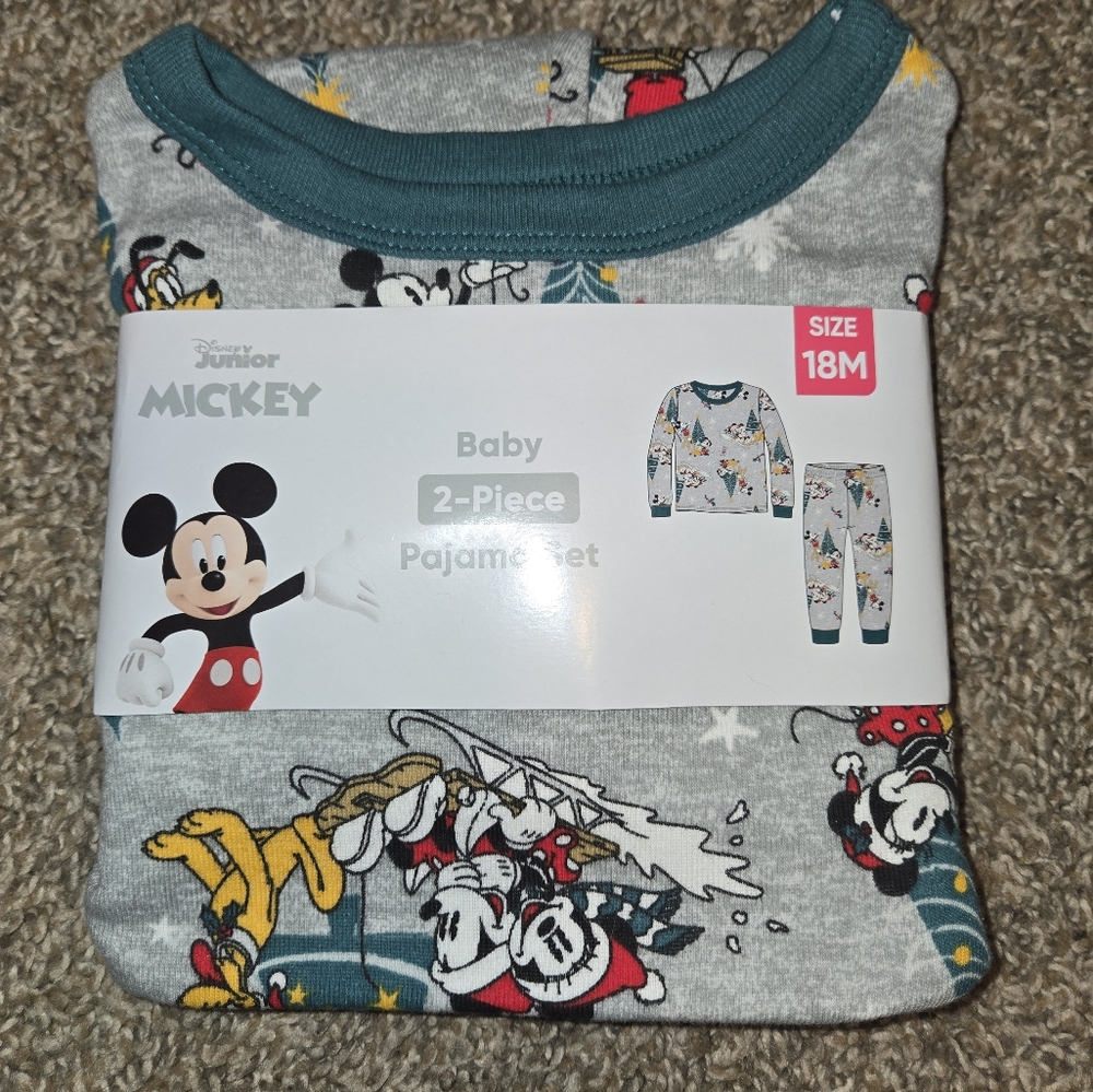Mickey Mouse Toddler Unisex Long Sleeve Top and Pants, 2-Piece Pajama Set 18M